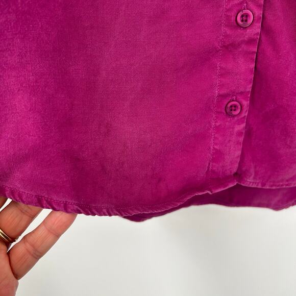 Anthropologie Cloth & Stone smocked Magenta Pink Long Sleeve Button Tencel Top - Picture 10 of 13